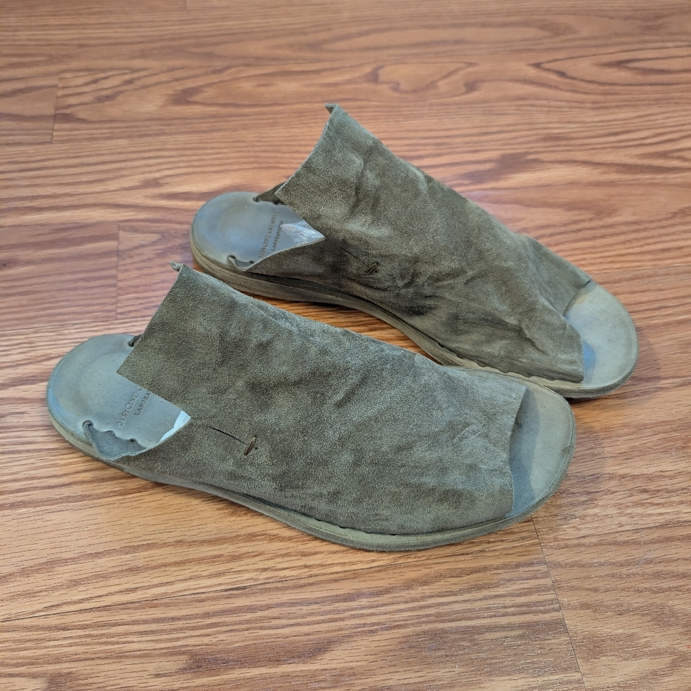Officine Creative slide sandals in light gray/taupe suede, sz 39